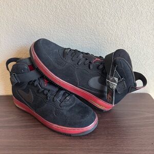 Nike Air Force 1 High Mens Black Red‎ Suede Strap Sneakers Size 14